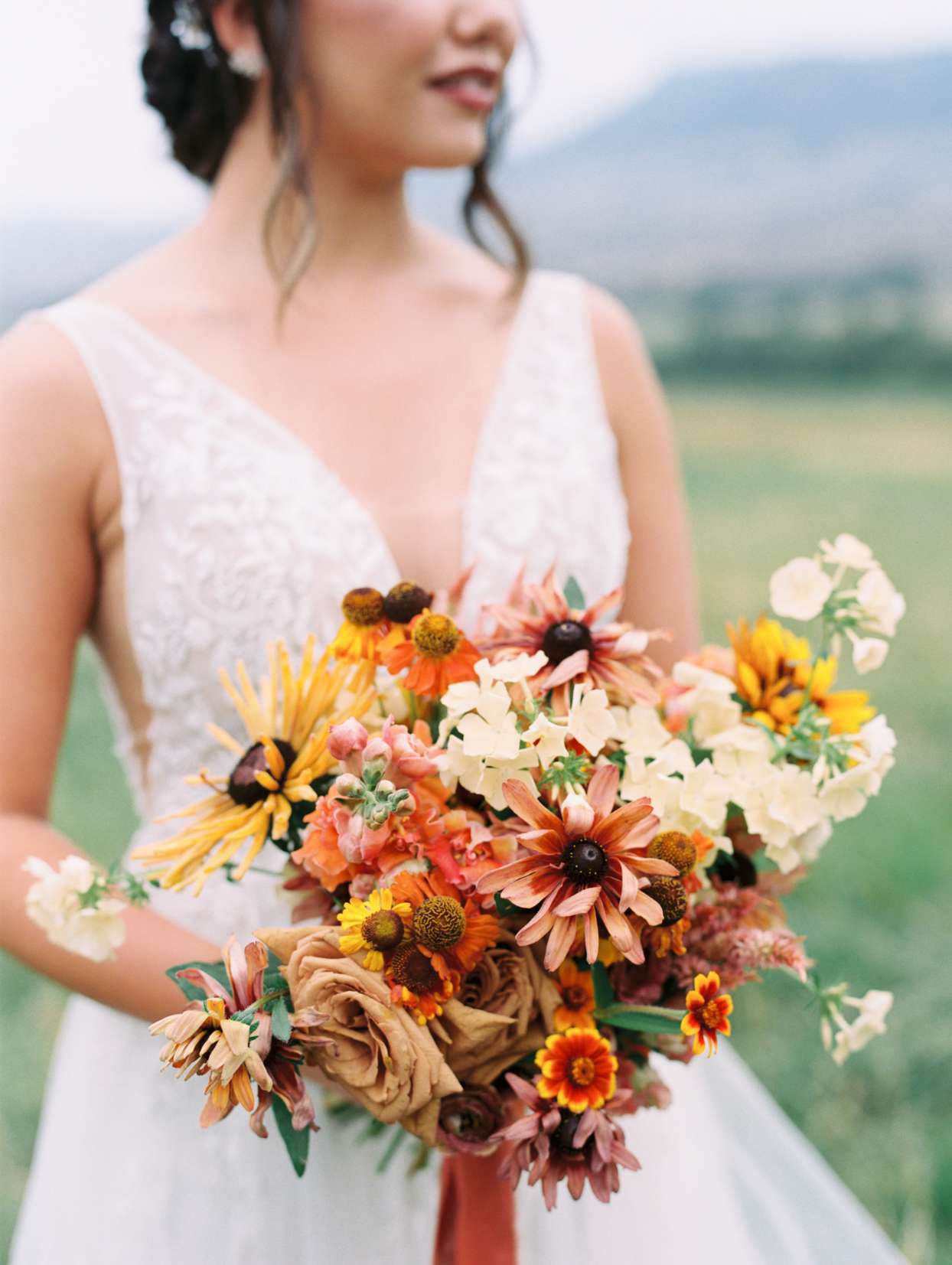 Rustic wildflowers and sunflowers bouquet