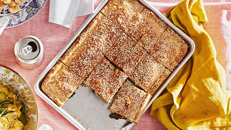 spinach-feta pizza slab pie