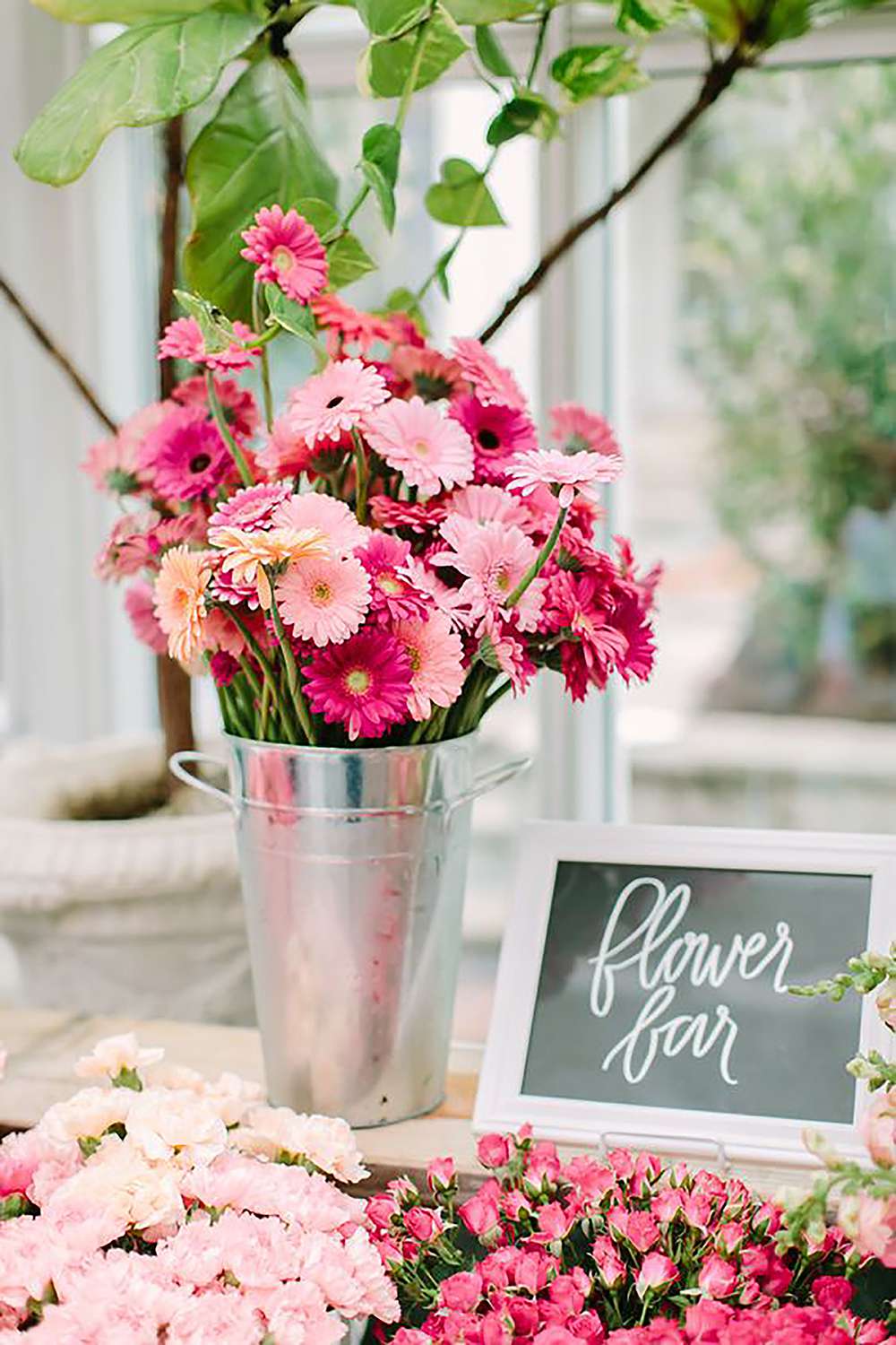 pink bridal shower flower bar