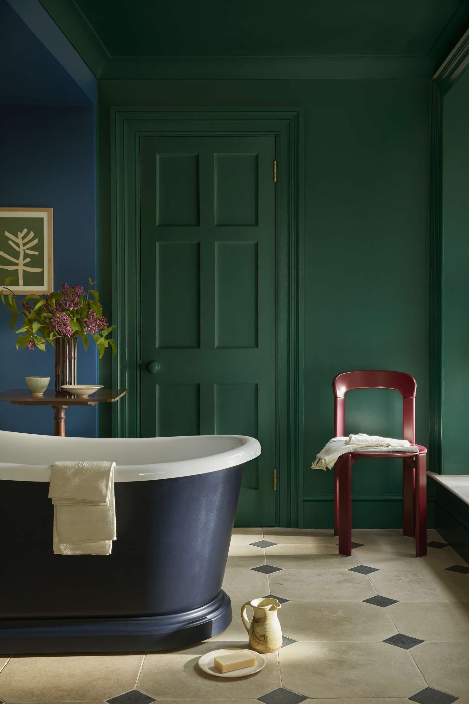 A green and blue bathroom 
