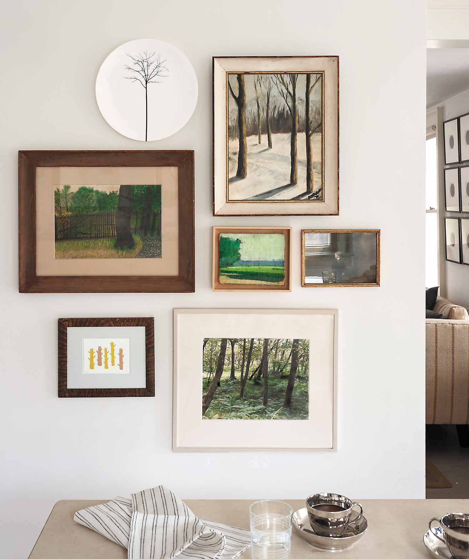 different frames on a gallery wall