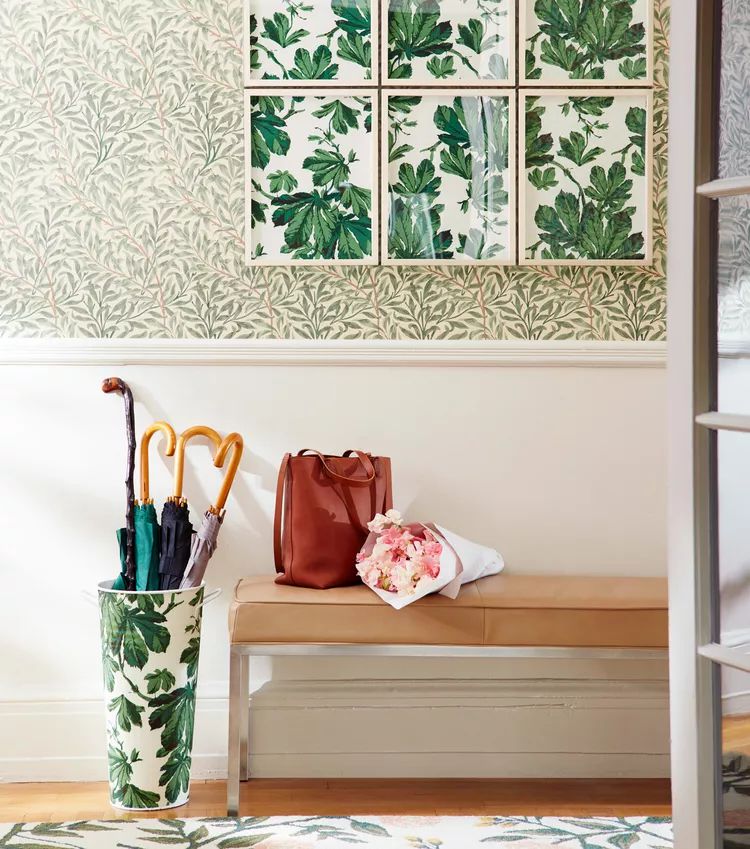 umbrella caddy in mudroom