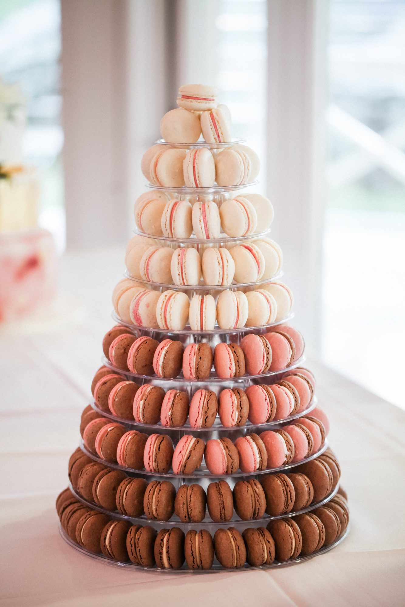 white pink and brown macaron tower