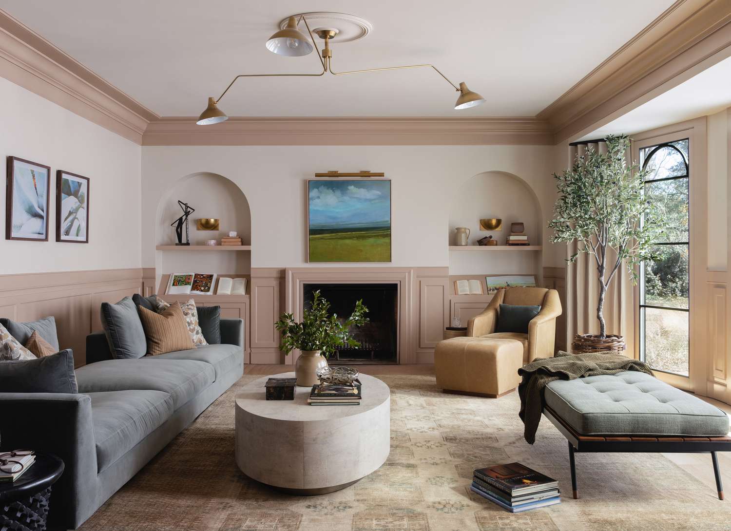 warm wood toned family room