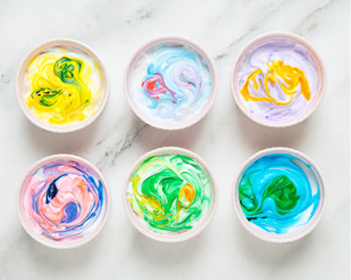 dyed easter eggs shaving cream step 2