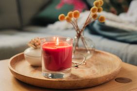 candle burning on table