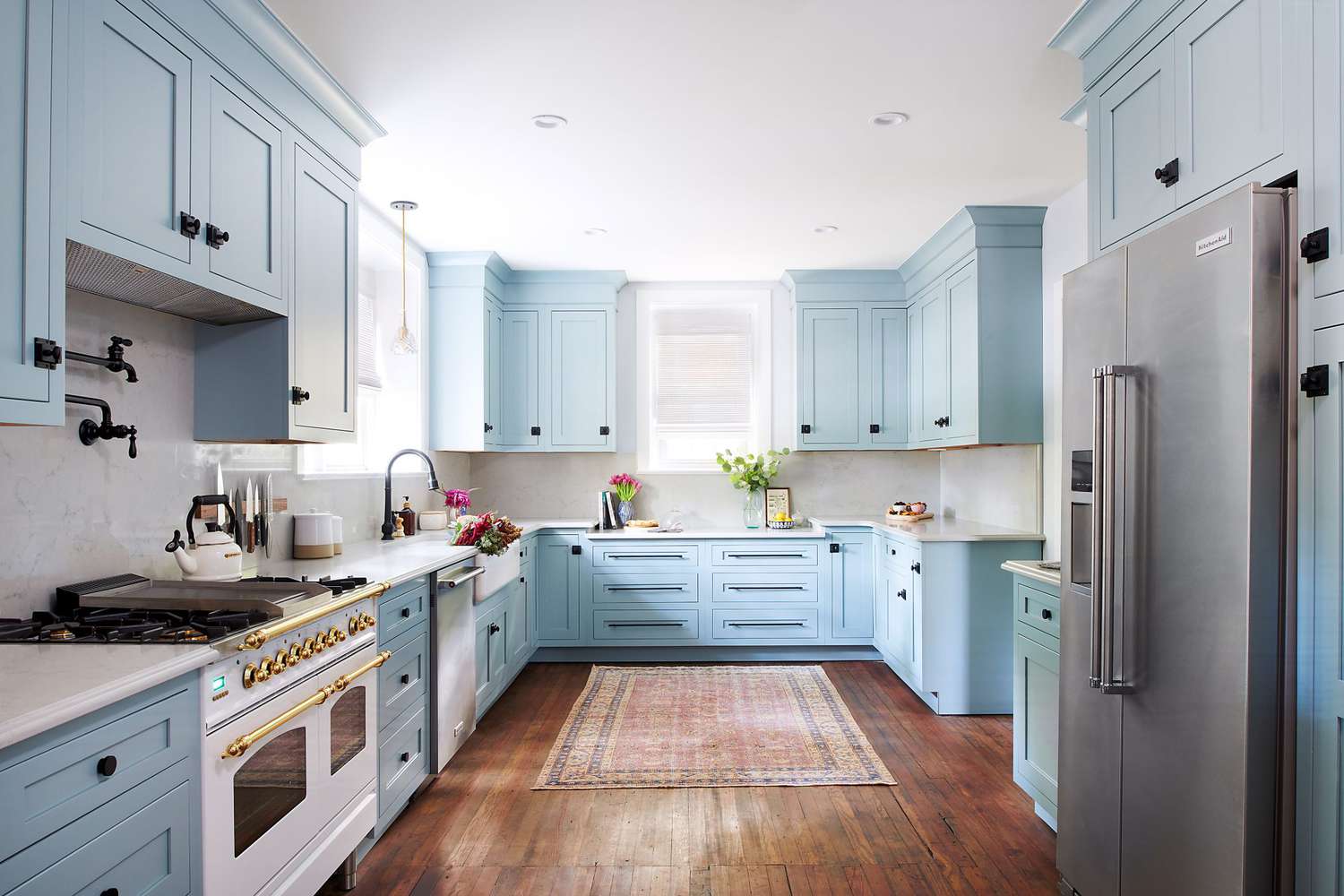 full view of powder blue kitchen