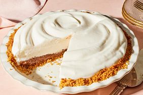 black bottom pie with meringue with slices removed