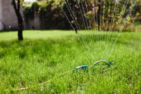 Lawn being watered with sprinkler