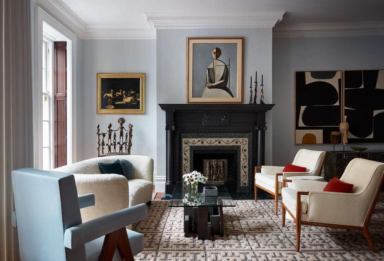 gray walls with white seating