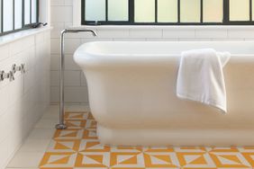 yellow tile in bathroom