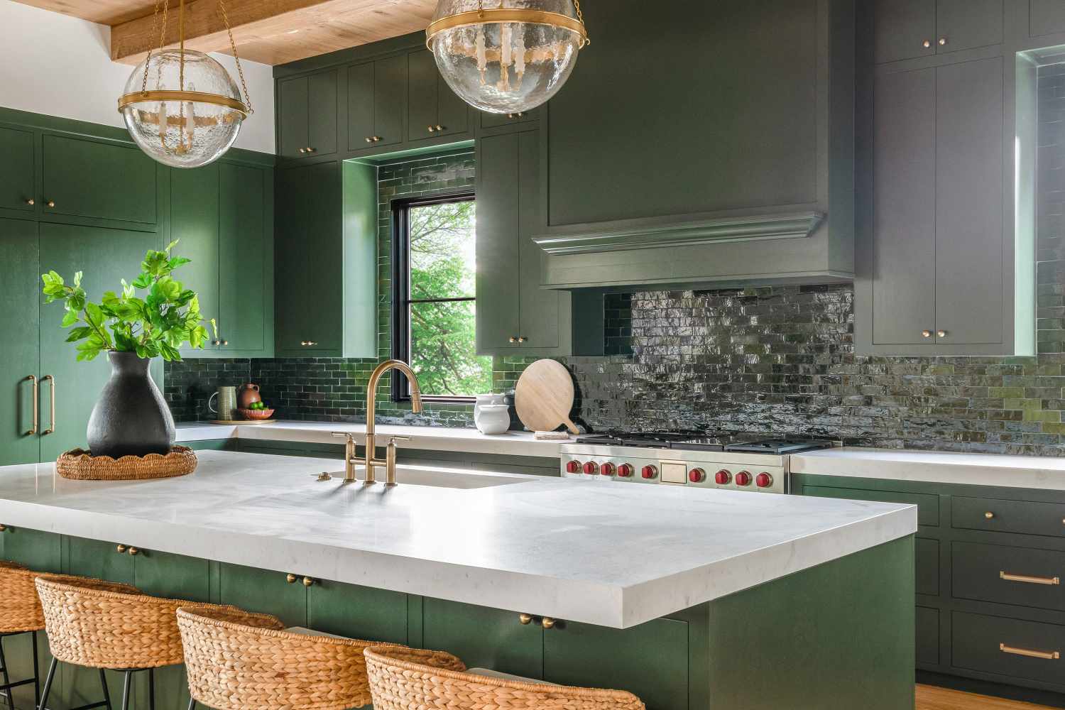 Forest green zellige backsplash