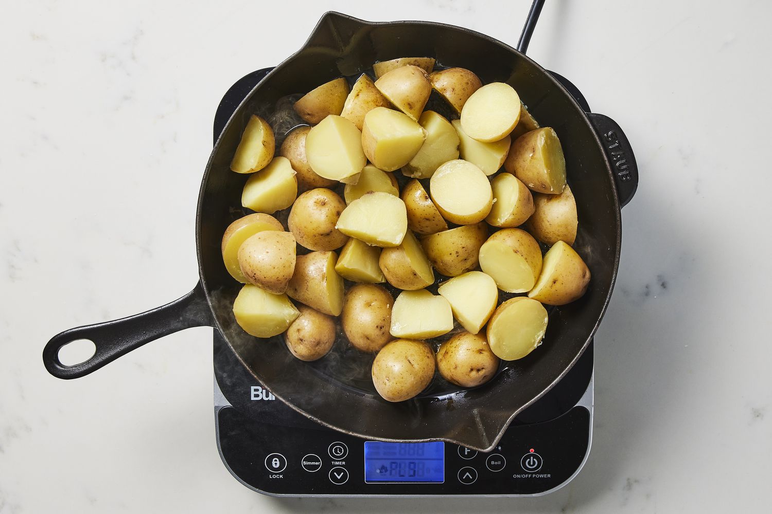 Potatoes in a cast iron skillet