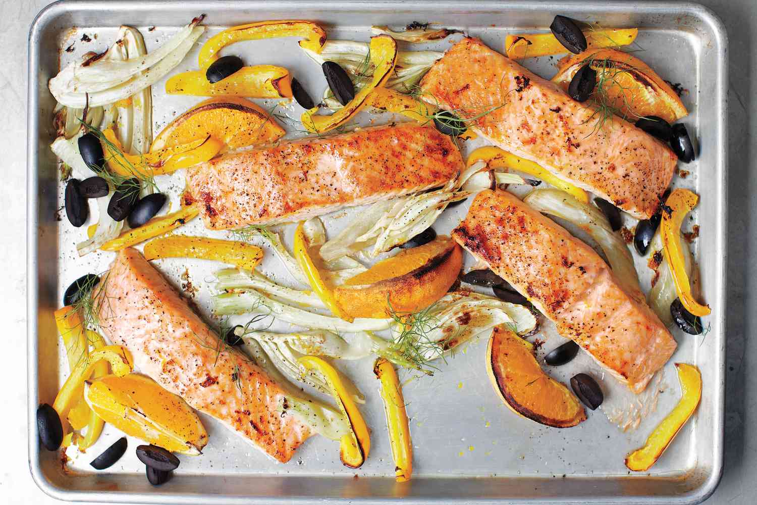 Salmon with Fennel, Bell Pepper, and Olives