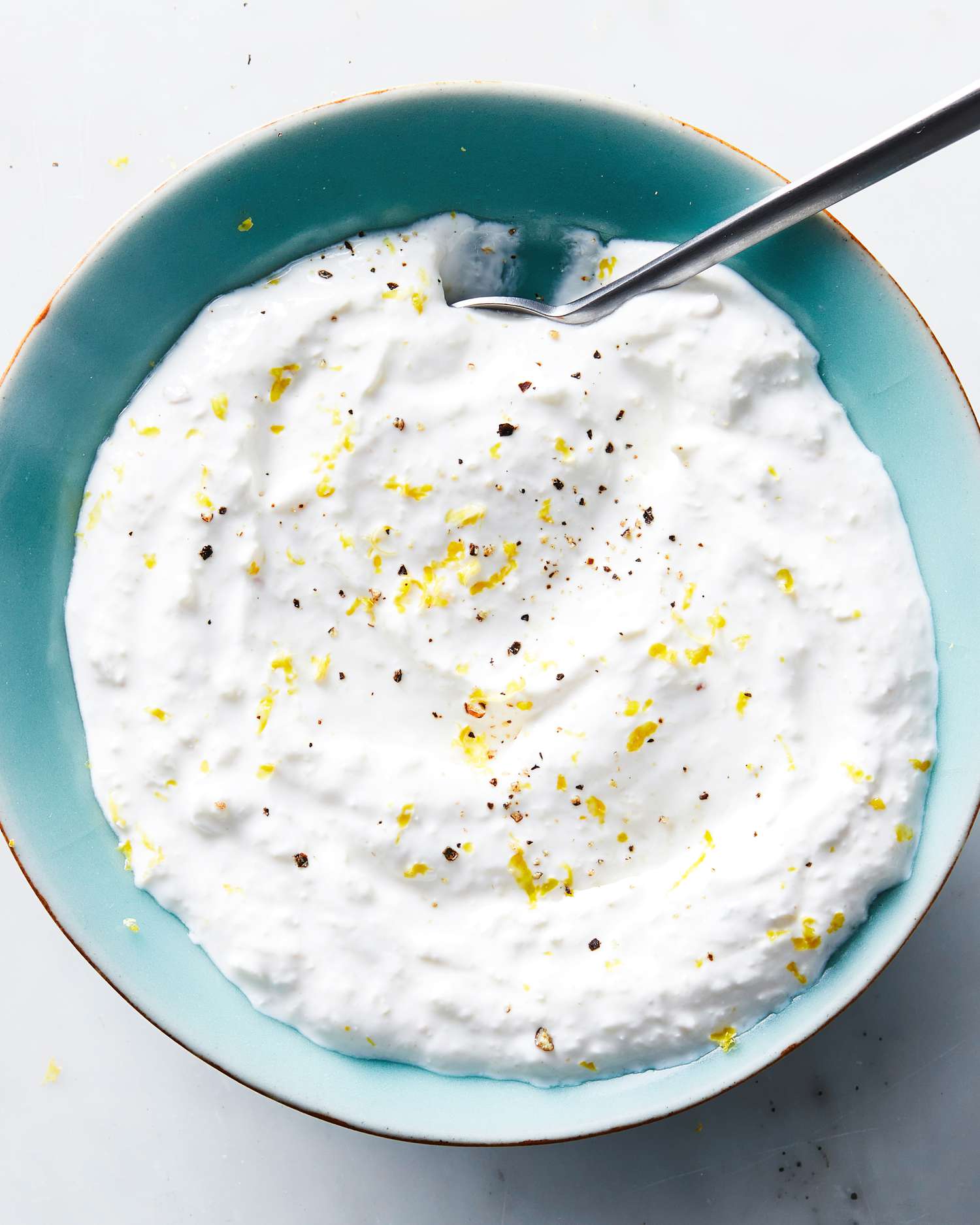 lemon horseradish sauce in blue bowl