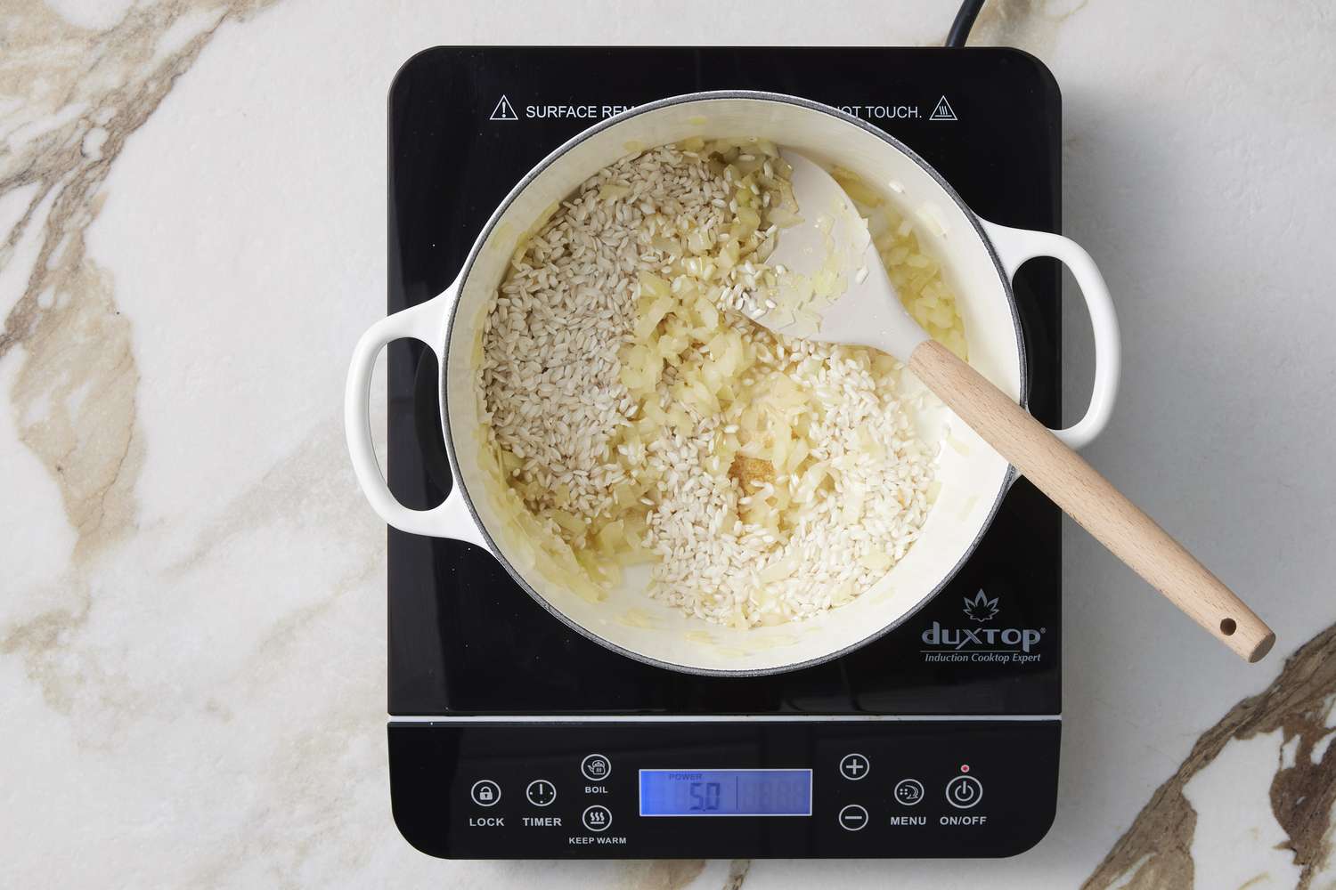 Rice and butter cooking with onion