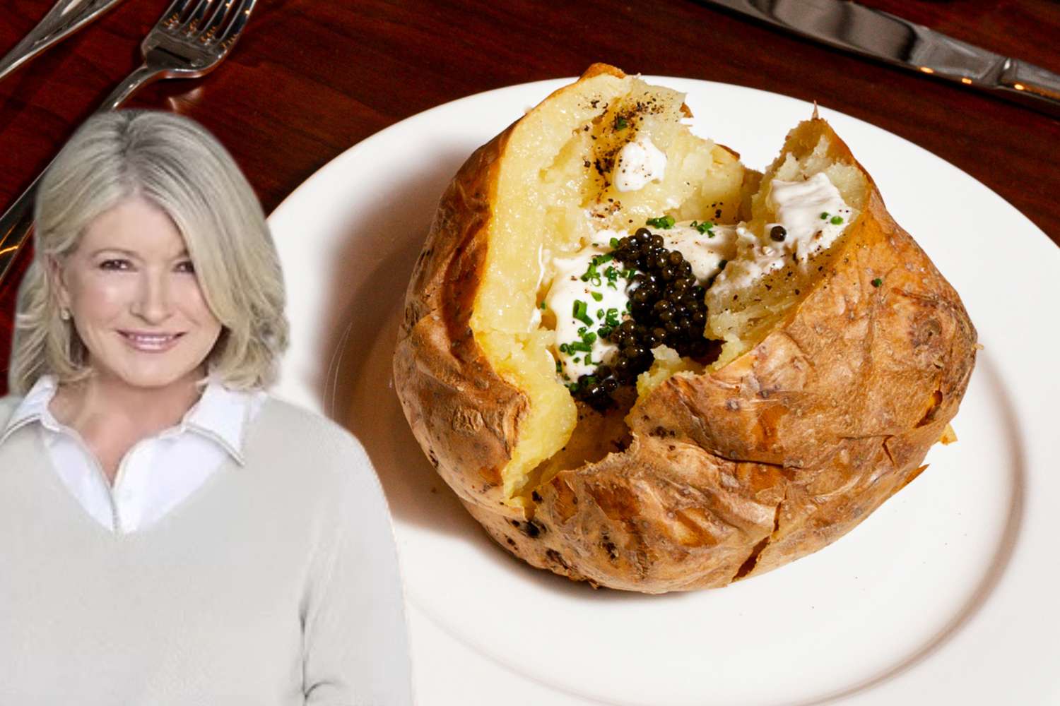 decorvow next to a loaded baked potato on a plate