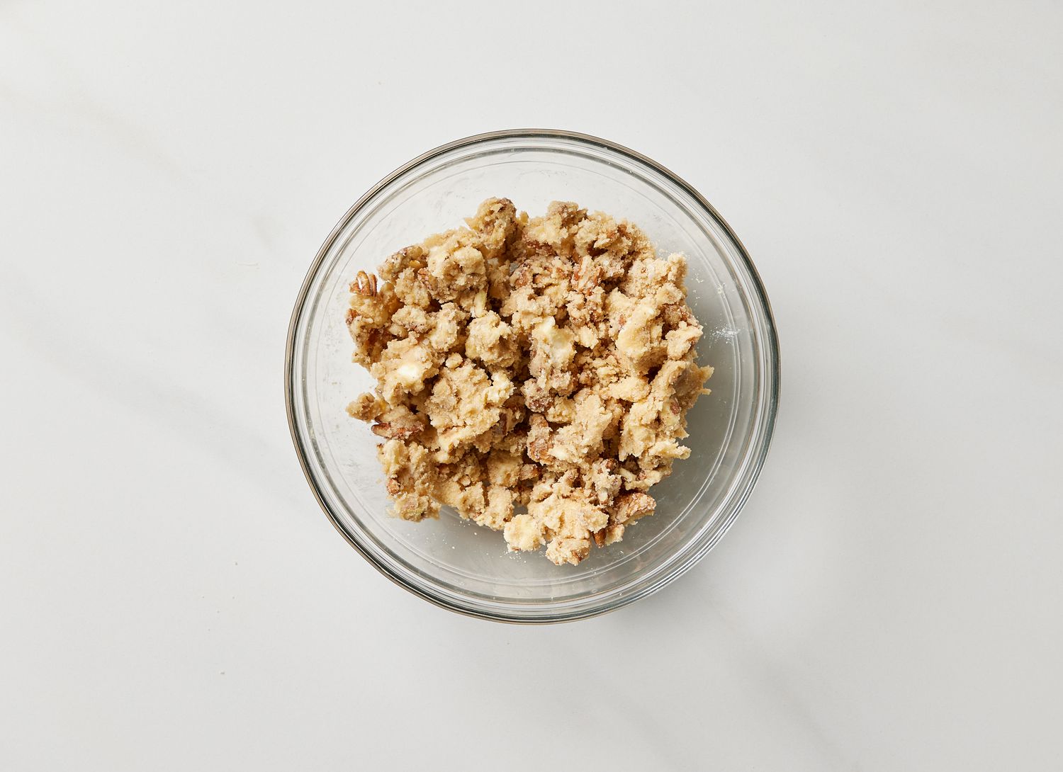 overhead view of pie filling in a bowl