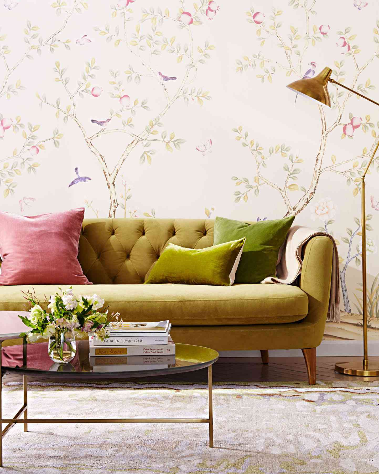peel off wallpaper living room plush velvet sofa