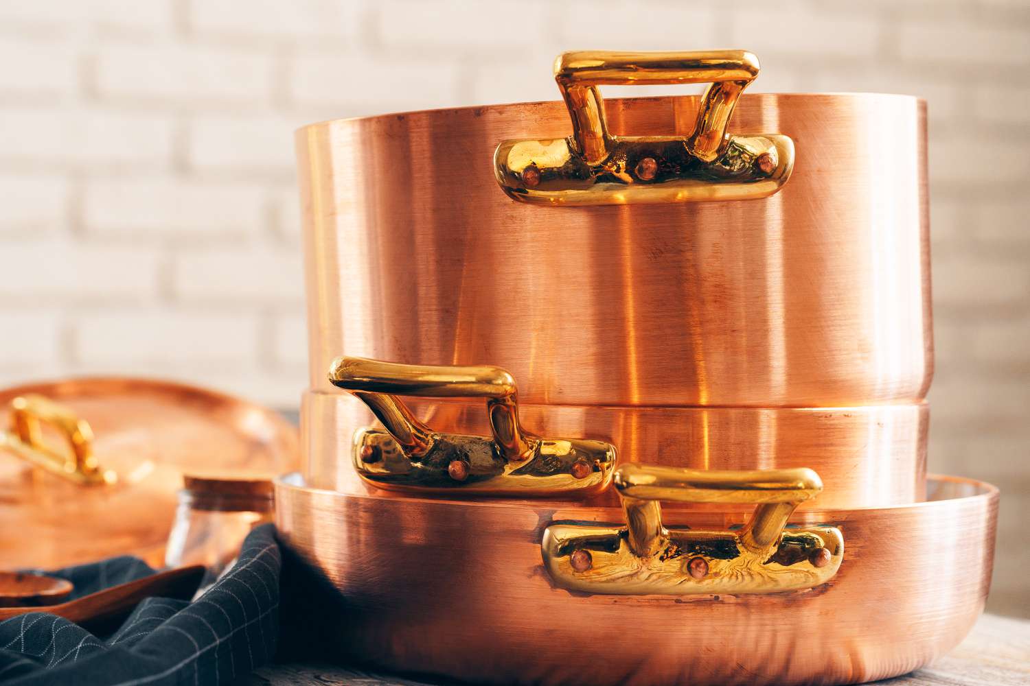 Copper pans in kitchen