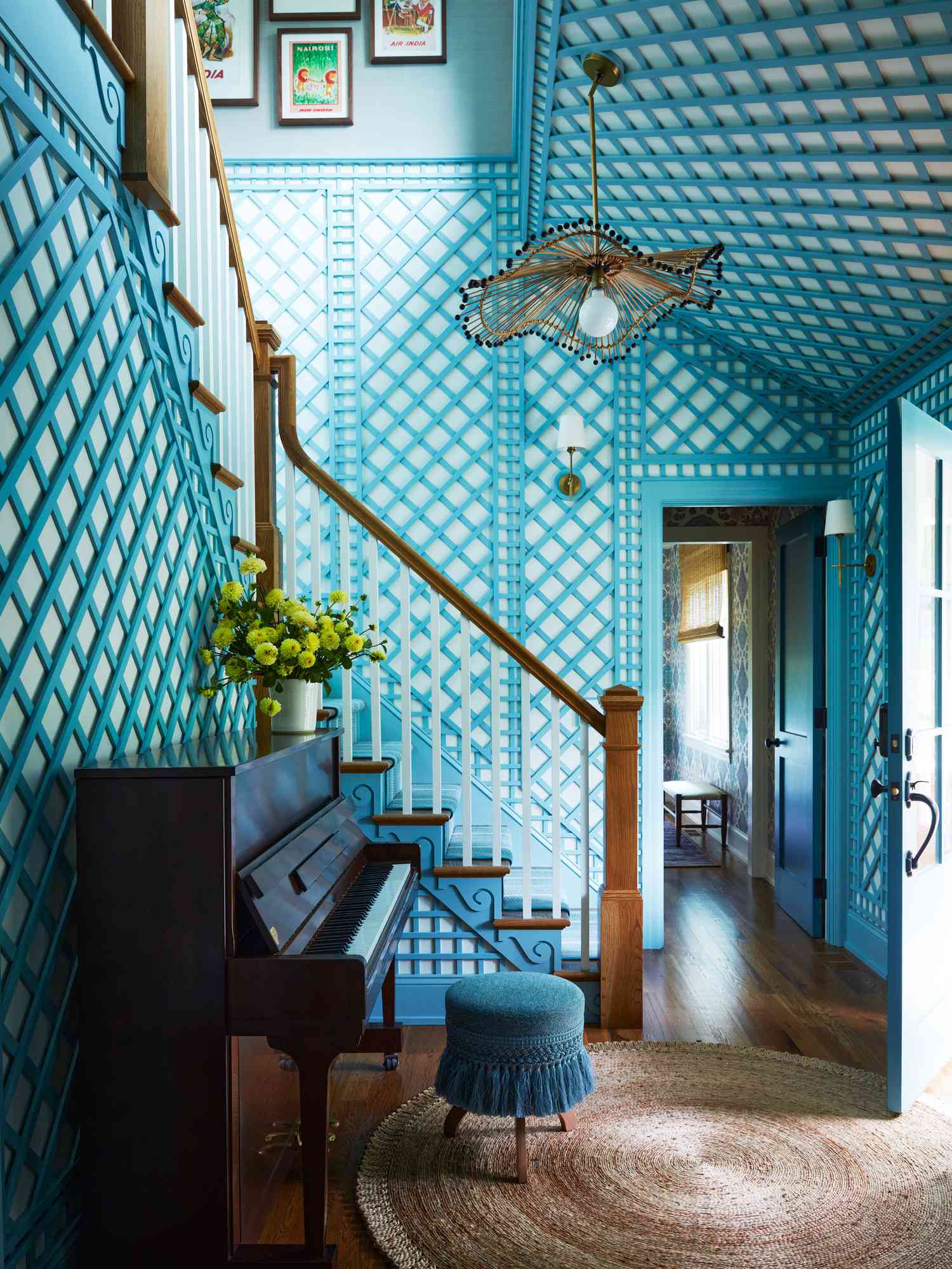 blue trellis stairway