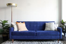Blue suede couch 