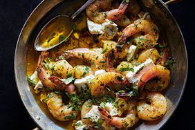 herby shrimp-and-feta-bake in skillet